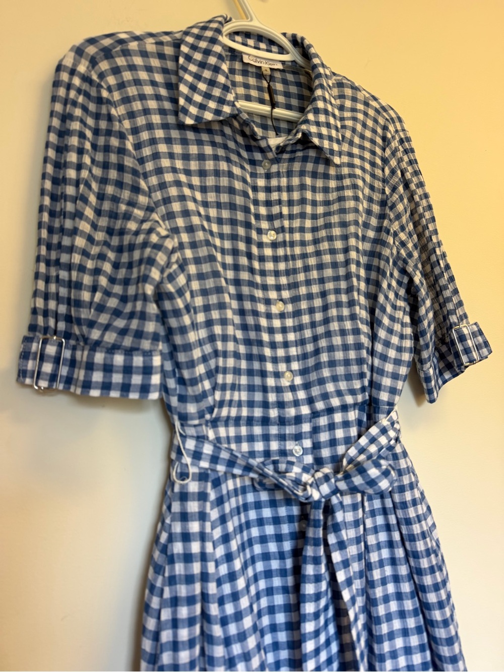 Calvin Klein Blue White Gingham Maxi Button sShirt Dress with Tie Waist Size 8 - Picture 6 of 16